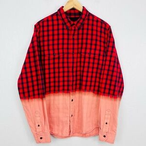 Black Scale Red Black Buffalo Plaid Ombré Button Down Shirt